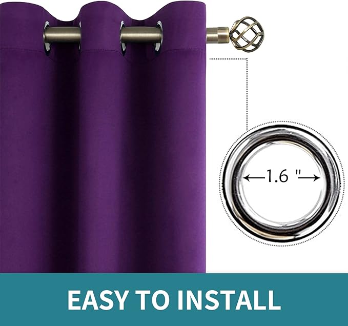 BGment Blackout Curtains - Grommet Thermal Insulated Room Darkening Bedroom and Living Room Curtain, Set of 2 Panels (52 x 95 Inch, Royal Purple)