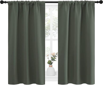 NICETOWN Bedroom Curtains Blackout Draperies - All Season Thermal Insulated Solid Rod Pocket Top Blackout Curtains/Drapes for Kid's Room (Dark Mallard, 1 Pair, 34 x 40 Inch)