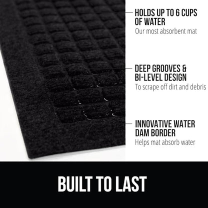 GORILLA GRIP® Ultra Absorbent Front Door Mat Outside Entrance, 47x35, Traps Dirt and Moisture, HydroABSORB Indoor Outdoor Doormat Holds Up to 6 Cups Water, Stain and Fade Resistant Welcome Mat, Black