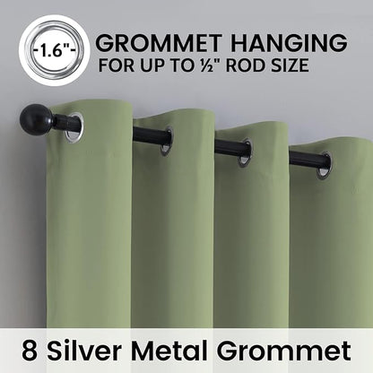 SimpleHome 100% Blackout Curtains for Bedroom,Thermal Insulated Sage Grommet Window Drapes Room Darkening Curtains for Living Room with Black Back,52 x 90 Inch,2 Panels