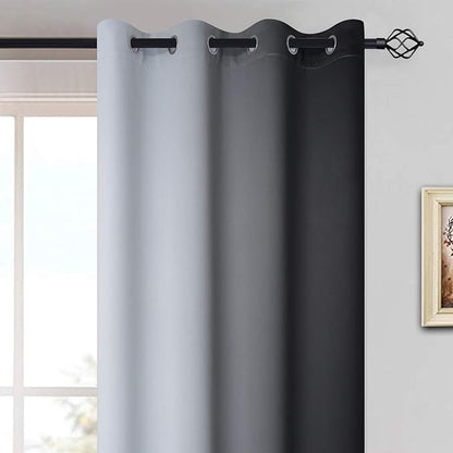 Yakamok Light Blocking Ombre Curtains, Greyish White and Black Gradient Color Curtains, Room Darkening Grommet Window Drapes for Bedroom(Black, 52x63 Inch, 2 Panels)