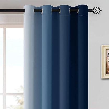 Yakamok Greyish White to Blue Ombre Curtain for Bedroom, Light Blocking Thermal Insulated Window Drape for Living Room(1 Panel, 52x84 Inch)