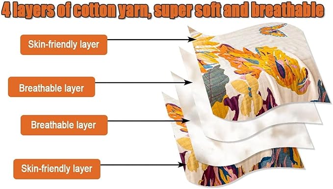 MSGKV Boho Throw Blanket for Couch and Sofa 50"x60" Cotton Throw Cover for Living Room with Floral and Butterfly, Spring Breathable&Lightweight Blanket