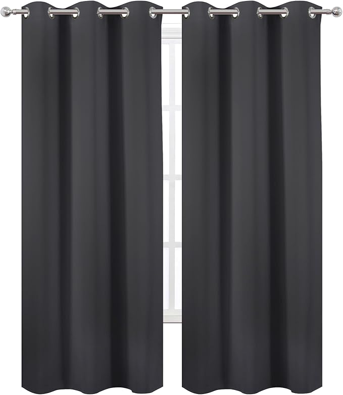 LEMOMO Dark Grey Thermal Blackout Curtains/38 x 84 Inch/Set of 2 Panels Room Darkening Curtains for Bedroom