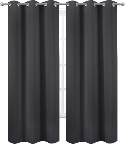 LEMOMO Dark Grey Thermal Blackout Curtains/38 x 84 Inch/Set of 2 Panels Room Darkening Curtains for Bedroom