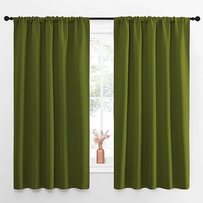 NICETOWN Blackout Draperies and Curtains, Thermal Insulated Window Decoration Blackout Drapes for Kid's Room (Olive Green, 1 Pair, 52 x 63 inches)