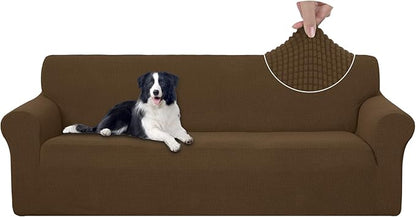 U-NICE HOME 4 Seater Stretch Couch Cover Sofa Cover Washable Sofa Slipcover Furniture Protector for 3 Cushion Couch Sofa Pet Friendly, Brown