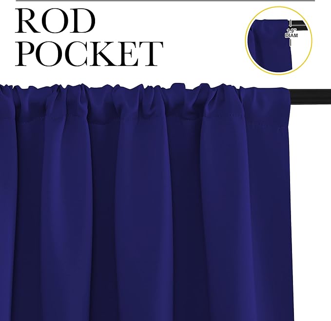 NICETOWN Curtains for Bedroom, Blackout Draperies, All Season Thermal Insulated Solid Rod Pocket Top Blackout Curtains & Drapes for Kid's Room (Navy Blue, 1 Pair, 42 x 63 Inch)