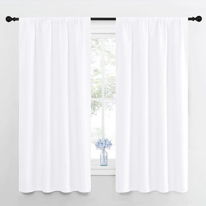 NICETOWN Bedroom Curtains - Window Treatment Rod Pocket Curtains/Drapes for Bedroom (2 Panels, 42 by 63, White)