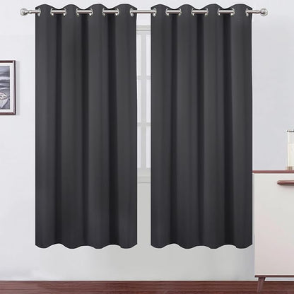 LEMOMO Dark Grey Thermal Blackout Curtains/52 x 72 Inch/Set of 2 Panels Room Darkening Curtains for Bedroom