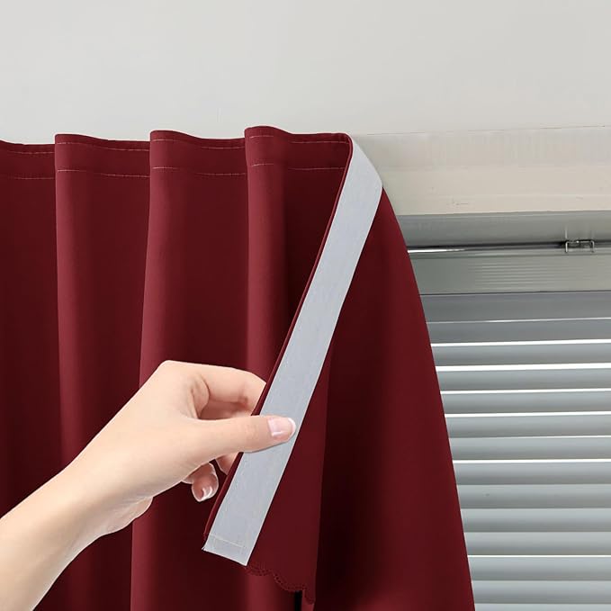 Self Adhesive Curtains, Stick Curtain Blackout Shades Window Cover Curtains for Living Room No Drilling, 35" W X 71" L, Burgundy, 1 Panel
