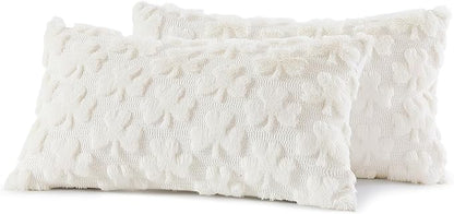 decorUhome St. Patrick’s Day Shamrock Pillow Covers 12x20 Inch Set of 2, Soft Plush Faux Wool Cream White Throw Pillow Covers, Farmhouse Spring Holiday Decor for Sofa Living Room