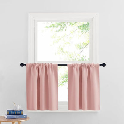 RYB HOME Cafe Blackout Curtains 24 inch Length, RV Curtains for Camper Windows, Mini Short Small Insulating Light UV Blocking Privacy Half Window Tiers, Width 29 by Length 24, Peach Blush, 2 Panels