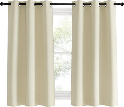 NICETOWN Kitchen Curtains, Short Curtains for Bedroom Windows, Beige, 42" W by 60" L, 1 Pair, Thermal Insulated Room Darkening Curtain Panels for Girls Room, Cafe