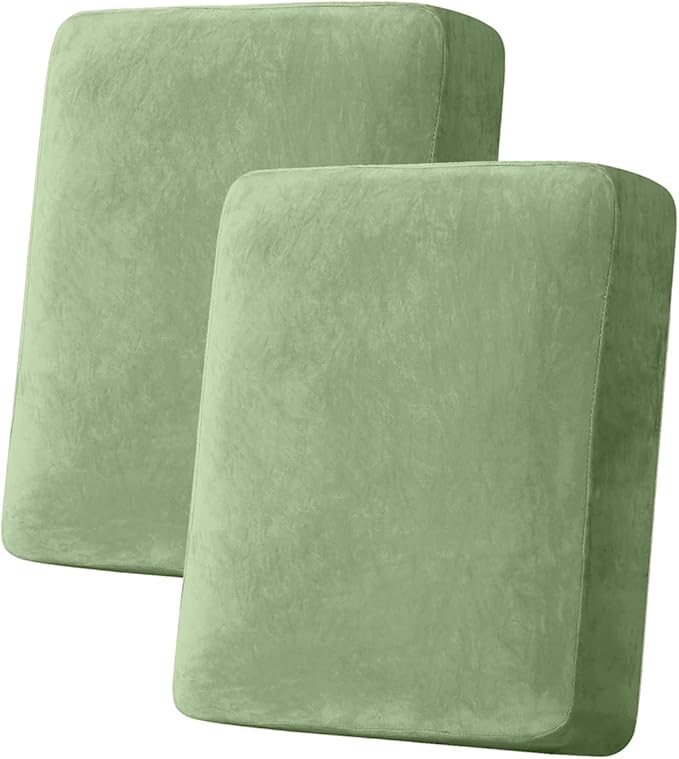 Couch Cover Stretch Velvet Sofa Cushion Cover 2-Piece - Elastic Washable Slipcover for Seat or Backrest, Couch Seat Covers for Sofas (Avocado Green)