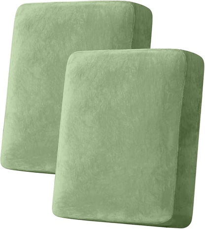 Couch Cover Stretch Velvet Sofa Cushion Cover 2-Piece - Elastic Washable Slipcover for Seat or Backrest, Couch Seat Covers for Sofas (Avocado Green)