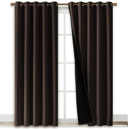 NICETOWN High-End Thermal Curtains, Full Blackout Curtains 84 inches Long for Dining Room, Soundproof Window Treatment Drapes for Hall Room, Brown, 70 inches Wide Per Panel, Set of 2 Panels