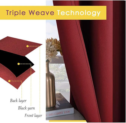 NICETOWN Blackout Curtains & Drapes for Bedroom, Burgundy Red, W34 x L48, Set of 2, Triple Weave Grommet Top Thermal Insulated Light Blocking Panels for Bathroom/Living Room