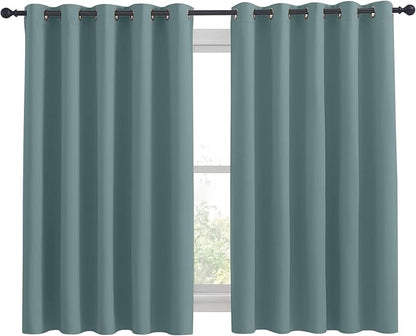 NICETOWN Thermal Insulated Greyish Blue Blackout Curtains for Bedroom, Window Treatment Solid Grommet Room Darkening Drape Panels for Bedroom (Set of 2, 70 by 63 inches Long)