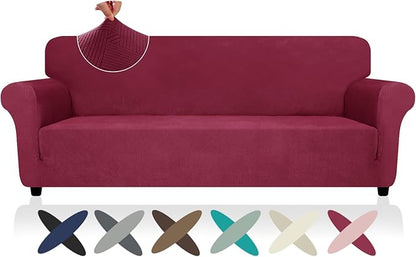 ZNSAYOTX Oversized Super Stretch Couch Cover (92"-115"), New Universal Sofa Covers Comfortable & Durable, Dog Cat Pets Friendly Extra Large Spandex Sofa Slipcovers (Wine Red, XL Sofa)