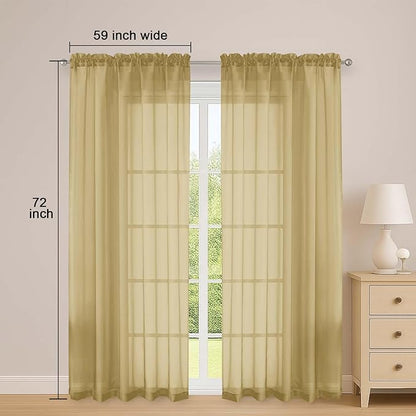 OWENIE Gold Sheer Curtains 72 Inches Long 2 Panels Set, Transparent Voile Sheer Curtain for Living Room Bedroom Window Sliding Glass Door Treatment, 59 x 72 Inch, Gold
