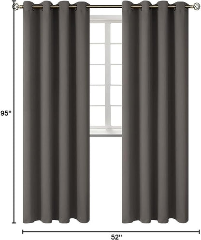BGment Blackout Curtains for Bedroom - Grommet Thermal Insulated Room Darkening Curtains for Living Room, Set of 2 Panels (52 x 95 Inch, Grey)