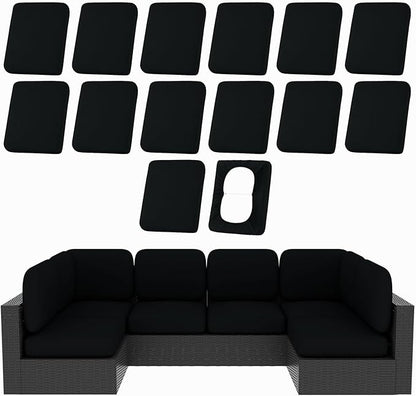 hyha 14Pcs Patio Cushion Covers, Stretch Outdoor Couch Cushion Covers Replacement, Washable Outdoor Chair/Sofa Slipcovers for Patio Furniture Cushions Protector with Elastic Bottom(Black,Cover Only)