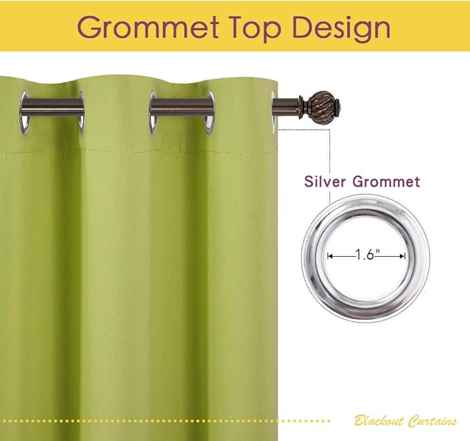 NICETOWN Blackout Window Curtains 70" L, 2 Panels, 34 inch, Fresh Green, Grommet Top Room Darkening Thermal Insulated Vertical Window Drapes Modern for Flat/Apartment