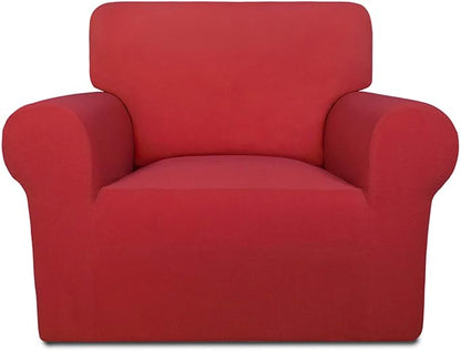 PureFit Super Stretch Chair Sofa Slipcover – Spandex Non Slip Soft Couch Sofa Cover, Washable Furniture Protector with Non Skid Foam and Elastic Bottom for Kids, Pets （Chair, Red）