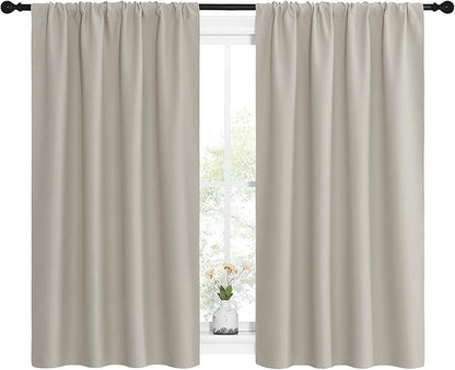 NICETOWN Blackout Curtains for Living Curtains, Room Darkening Window Curtain Panels, Easy-Care Solid Thermal Insulated Draperies/Drapes for Daughter Room (Natural, 2 Panels, 42 by 54)
