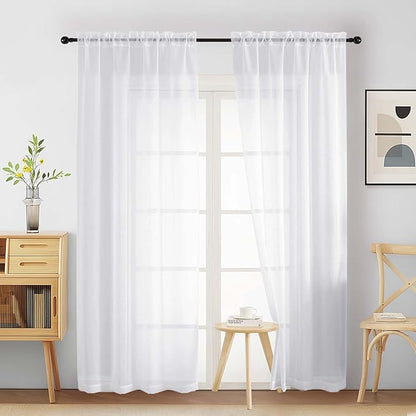 White Sheer Curtains for Bedroom 84 Inches Long 2 Panels Set, Light Filtering Elegant Soft Airy Modern Sheer White Curtains for Living Room, Dual Rod Pocket Window Drapes, 2x40Wx84L Inches