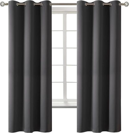 BGment Dark Grey Blackout Curtains for Bedroom, Black Out Curtains 63 Inch Long Thermal Insulated Sunlight Blocking Window Treatment Drapes, Set of 2 Panels, 42 x 63 Inch
