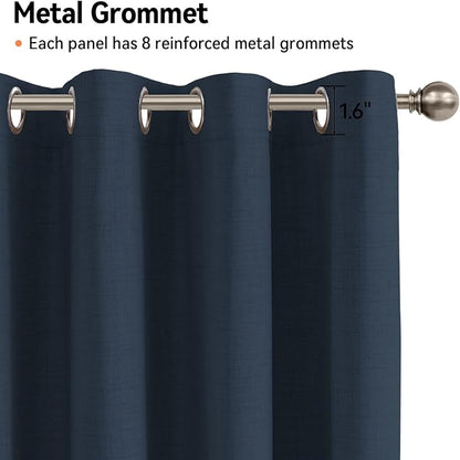 100% Blackout Shield Linen Blackout Curtains for Bedroom, Navy Blue Grommet Curtains for Living Room, Thermal Insulated Room Darkening Drapes for Nursery, Boho Home Decor, 50" W x 63" L, 2 Panels