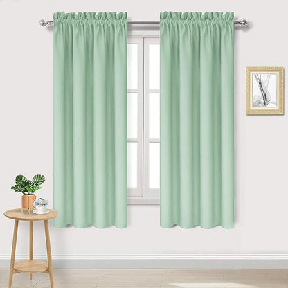 DWCN Blackout Curtains Room Darkening Thermal Insulated Bedroom Curtains Window Curtain Panels, 42 x 63 inches Long, Set of 2 Light Green Rod Pocket Drapes