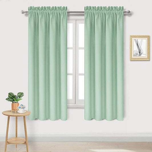 DWCN Blackout Curtains Room Darkening Thermal Insulated Bedroom Curtains Window Curtain Panels, 42 x 63 inches Long, Set of 2 Light Green Rod Pocket Drapes