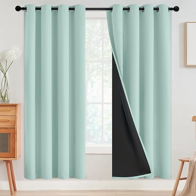 SimpleHome 100% Blackout Curtains for Bedroom,Thermal Insulated Aqua Grommet Window Drapes Room Darkening Curtains for Living Room with Black Back,52 x 72 Inch,2 Panels