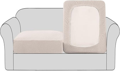 H.VERSAILTEX High Stretch Couch Cushion Covers,Chair Sofa Seat Slipcovers Couch Cushion Cover Stretch Furniture Protector for Kids, Pets(2 Packs Cushion Loveseat Covers, Ivory)