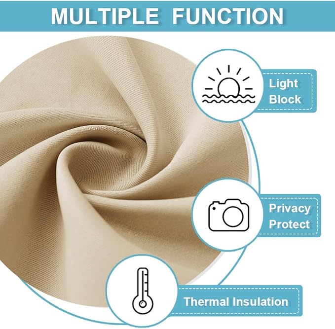 RYB HOME French Door Window Curtain Covering, Rod Pocket Thermal Insulated Privacy Non See Through Drapes for Bathroom Window, Width 29 by Length 45, Biscotti Beige, 2 Panels