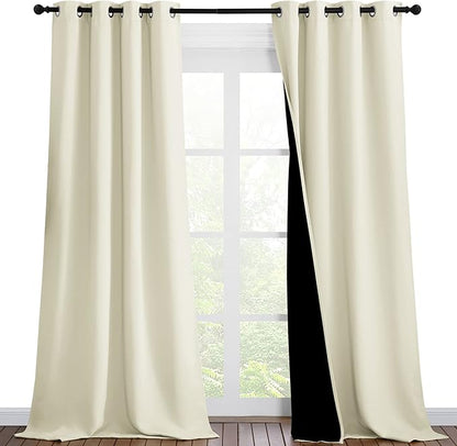 NICETOWN Thermal Insulated 100% Blackout Curtains, Noise Reducing Performance Drapes with Black Lining, Full Light Blocking Drapery Panels for Patio (Beige, 1 Pair, 46 inches x 90 inches)