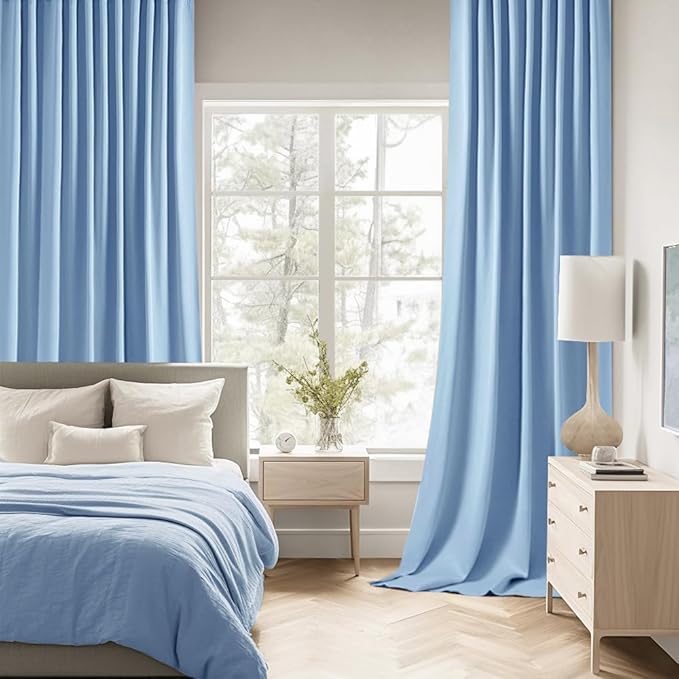 MIULEE Sky Blue Back Tab Blackout Curtains 63 Inch Length 2 Panels Set for Living Room Bedroom Privacy, Rod Pocket/Pinch Pleat Thermal Insulated Room Darkening Pleated Light Blocking Drapes