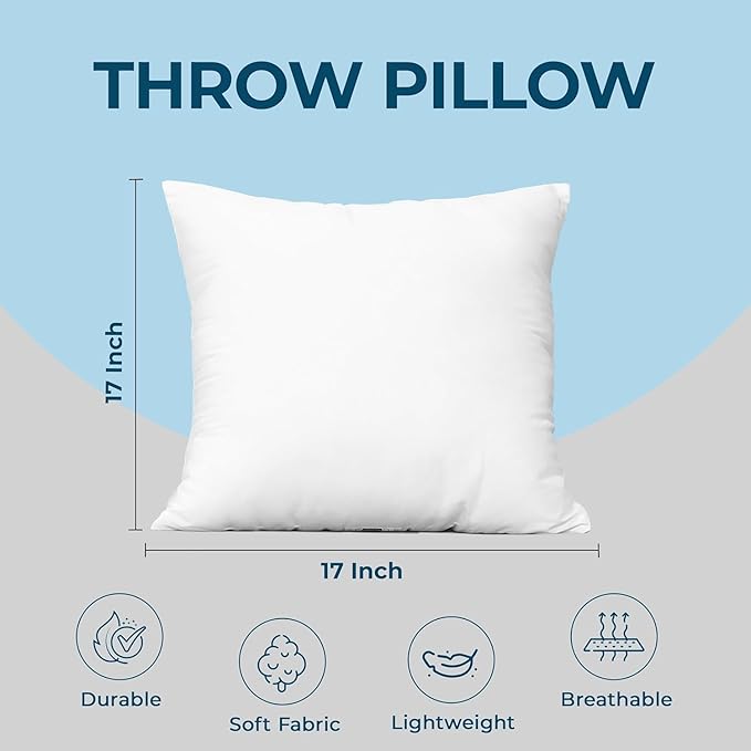 Utopia Bedding Throw Pillows (Set of 1, White) – 17 x 17 Inches Down Alternative Pillows for Bed, Sofa, and Couch - Fluffy Decorative Stuffer Pillow for Indoors & Outdoors