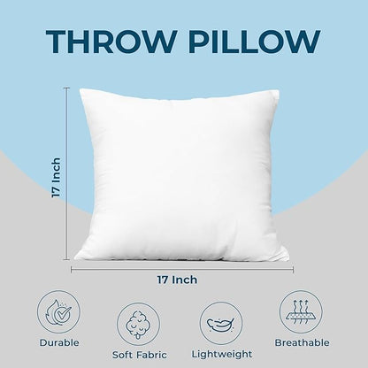 Utopia Bedding Throw Pillows (Set of 1, White) – 17 x 17 Inches Down Alternative Pillows for Bed, Sofa, and Couch - Fluffy Decorative Stuffer Pillow for Indoors & Outdoors