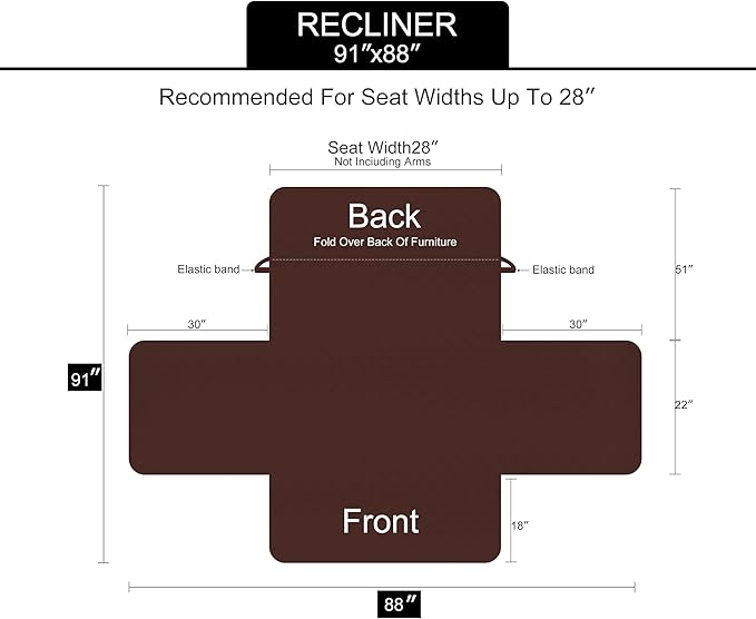 U-NICE HOME Recliner Chair Covers Reversible Chair Cover Pet Covers for Dogs with Elastic Straps Water Resistant Diamond Quilted (28''Recliner Oversized, Burgundy/Tan)