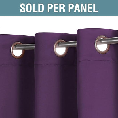 H.VERSAILTEX Blackout Curtain for Living Room Small Window Kitchen Blackout Curtains 45 inch Length Energy Saving Solid Grommet Blackout Drape, One Panel, Plum Purple, 52" W x 45" L