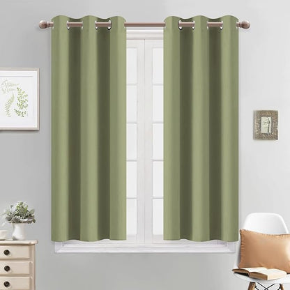 Yakamok Light Blocking Window Blackout Curtains Thermal Insulated Room Darkening Drapes for Bedroom,Solid Grommet Top Window Panels, 38x45 Inch, Sage Green, 2 Panels