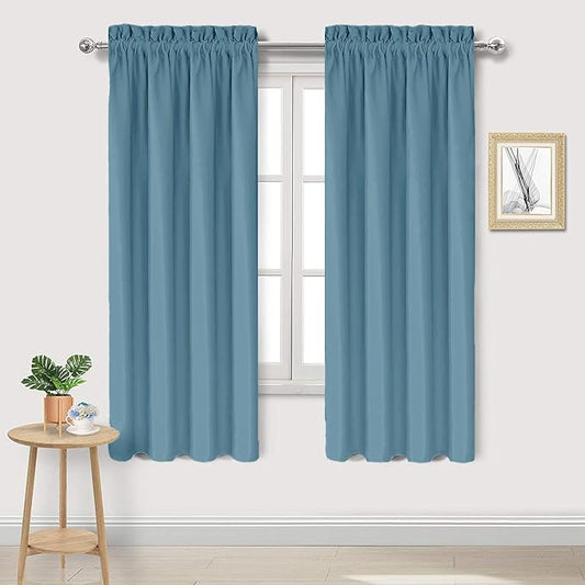 DWCN Blackout Curtains for Living Room Thermal Insulated, Energy Saving & Noise Reducing Bedroom Curtains, Stone Blue, W 42x L 63 Inch, Set of 2 Rod Pocket Curtain Panels