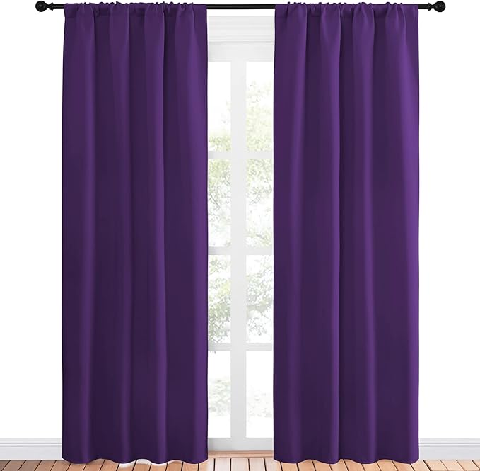 NICETOWN Blackout Draperies Curtains 84 Long - Easy Care Thermal Insulated Rod Pocket Blackout Curtains/Draperies for Patio Door - 1 Pair, Royal Purple, 42 inches Wx84 L