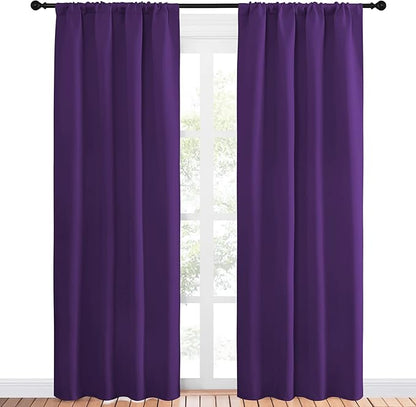 NICETOWN Blackout Draperies Curtains 84 Long - Easy Care Thermal Insulated Rod Pocket Blackout Curtains/Draperies for Patio Door - 1 Pair, Royal Purple, 42 inches Wx84 L