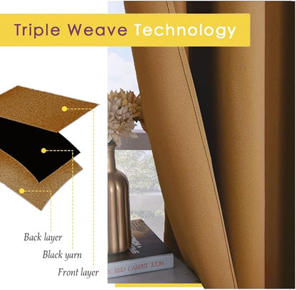 NICETOWN Sleek Blackout Curtains 72 inches Length for Windows, Noise Reducing and Block Draft Panels for Door Doorway Laundry Office Luxury Decor Theme (2 Panels, Gold Brown, W42 x L72 -Inch)