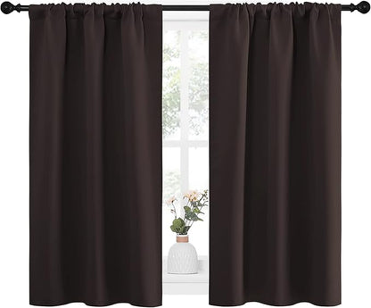 NICETOWN Kitchen Curtains, Short Blackout Curtains & Drapes, Energy Smart Noise Reducing Curtain Panels for Kids Bedroom (Toffee Brown, 34" Wide x 45" Long, 2 Pieces)